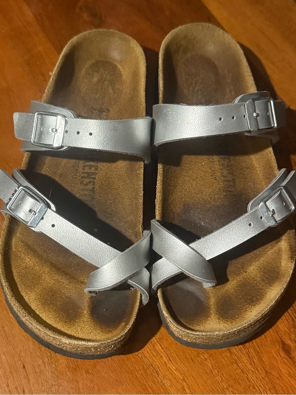 Birkenstock Silver Double-Strap Toe Loop Sandals